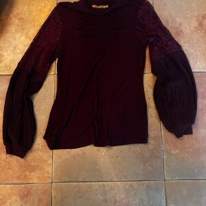 Belldini Deep Burgundy Lace Sleeve Blouse